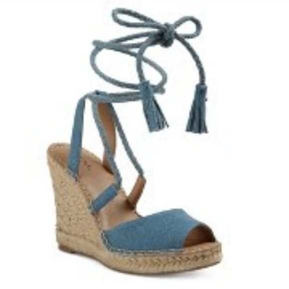 Merona Blue Lace Up Wedge Espadrille Sandals - Picture 1 of 6